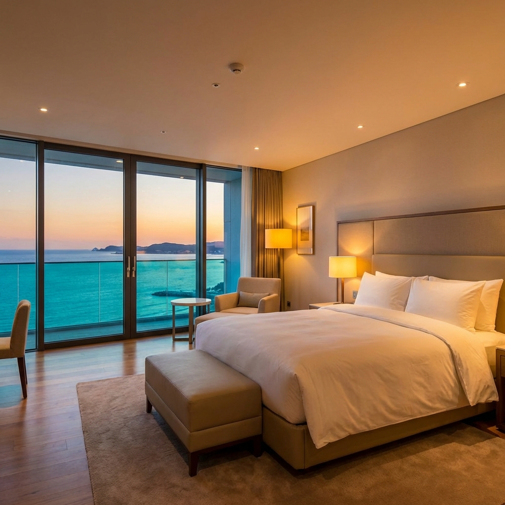 Suite de hotel de lujo con vista al mar